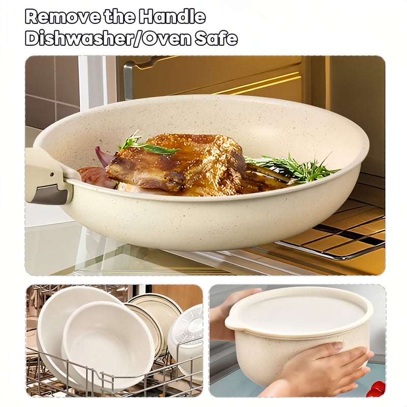 Sharpdo 18-Piece Non-stick Ceramic Cookware Set with Detachable Handles, Suitable for Induction Cooktops and Ovens, PFAS, PFOA, and PTFE free - Image 5